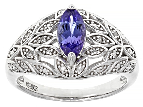 Blue Tanzanite With Round White Diamond Rhodium Over Sterling Silver Ring 0.68ctw - AMD519 - Vimarsana News