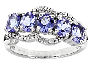 Blue Tanzanite With Round Diamond Rhodium Over Sterling Silver Ring 1.49ctw