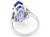 Blue Color Change  Fluorite Rhodium Over Silver Ring 5.33ctw