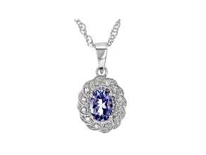 Tanzanite With Round White Diamond Sterling Silver Pendant With Chain 0.70ctw