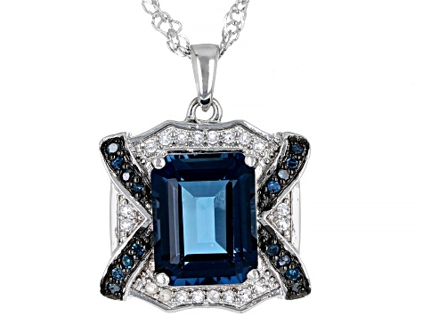 London Blue Topaz Rhodium Over Sterling Silver Pendant With Chain 3.59ctw