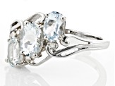Oval Aquamarine And White Diamond Rhodium Over Sterling Silver Ring 1.28ctw