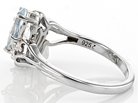 Oval Aquamarine And White Diamond Rhodium Over Sterling Silver Ring 1.28ctw