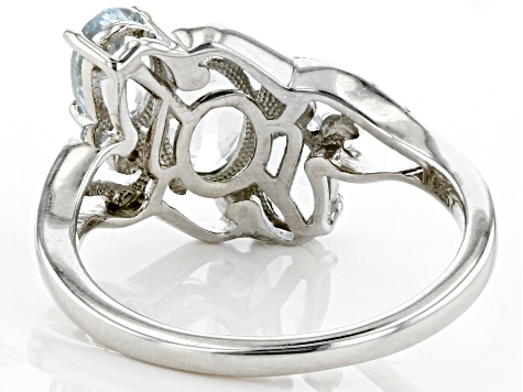 Oval Aquamarine And White Diamond Rhodium Over Sterling Silver Ring 1.28ctw