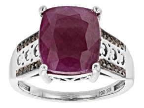 Red Indian Ruby Rhodium Over Sterling Silver Ring 6.92ctw