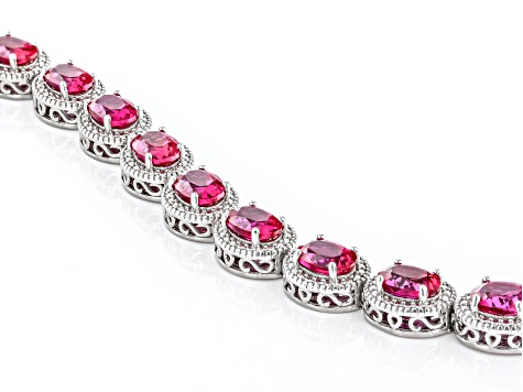 Red Lab Created Ruby Rhodium Over Sterling Silver Tennis Bracelet 13.67ctw