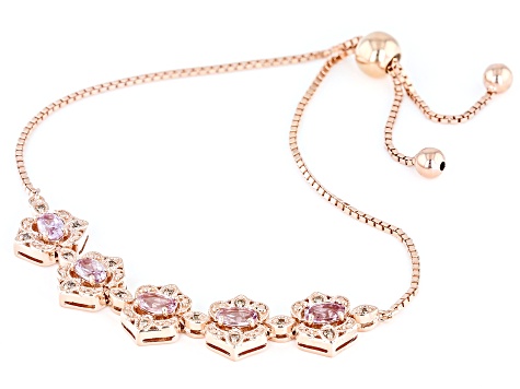 Pink Color Shift Garnet With Champagne Diamond 18K Rose Gold Over Sterling Silver Bracelet 1.45ctw