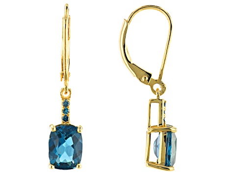 London Blue Topaz With Blue Diamond 18K Yellow Gold Over Sterling Silver Earrings 3.02ctw
