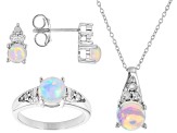 Multicolor Ethiopian Opal Rhodium Over Silver Jewelry Set  2.085ctw