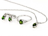 Green Chrome Diopside With Diamond Rhodium Over Sterling Silver 3 Piece Set 2.27ctw