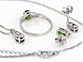 Green Chrome Diopside With Diamond Rhodium Over Sterling Silver 3 Piece Set 2.27ctw