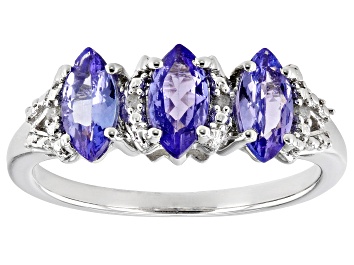 Picture of Blue Tanzanite Rhodium Over Sterling Silver Ring 0.90ctw