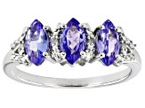 Blue Tanzanite Rhodium Over Sterling Silver Ring 0.90ctw