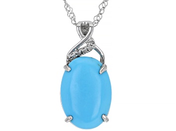 Picture of Blue Sleeping Beauty Turquoise Rhodium Over Silver Pendant/Chain 0.04ctw