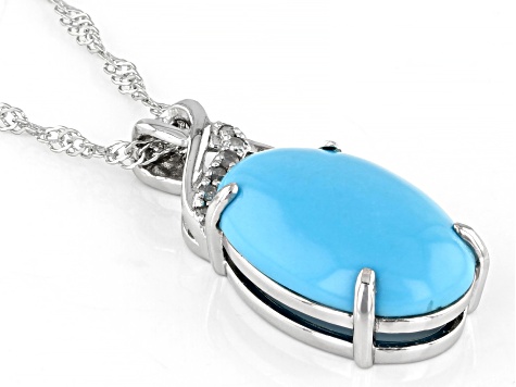 Blue Sleeping Beauty Turquoise Rhodium Over Silver Pendant/Chain 0.04ctw