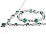 Green Onyx And White Diamond Rhodium Over Brass Necklace, Bracelet, Ring And Earring Set 7.27ctw