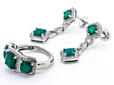 Green Onyx And White Diamond Rhodium Over Brass Necklace, Bracelet, Ring And Earring Set 7.27ctw