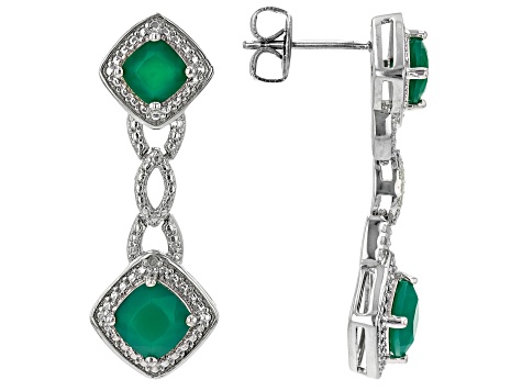 Green Onyx And White Diamond Rhodium Over Brass Necklace, Bracelet, Ring And Earring Set 7.27ctw