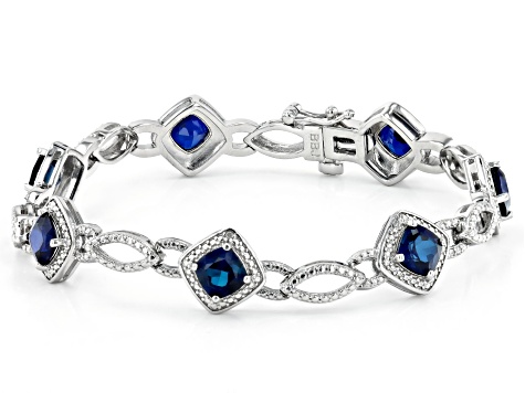 Blue Lab Sapphire & Diamond Rhodium Over Brass Necklace, Bracelet, Ring & Earring Set 18.41ctw