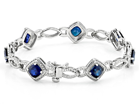 Blue Lab Sapphire & Diamond Rhodium Over Brass Necklace, Bracelet, Ring & Earring Set 18.41ctw