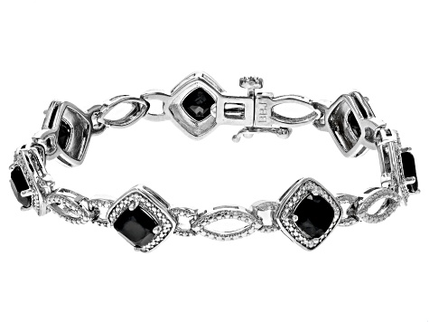 Black Spinel And White Diamond Rhodium Over Brass Necklace, Bracelet, Ring And Earring Set 17.55ctw