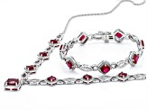 Lab Ruby And White Diamond Rhodium Over Brass Necklace, Bracelet, Ring And Earring Set 18.41ctw