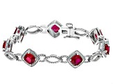 Lab Ruby And White Diamond Rhodium Over Brass Necklace, Bracelet, Ring And Earring Set 18.41ctw