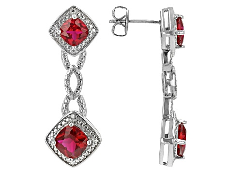 Lab Ruby And White Diamond Rhodium Over Brass Necklace, Bracelet, Ring And Earring Set 18.41ctw