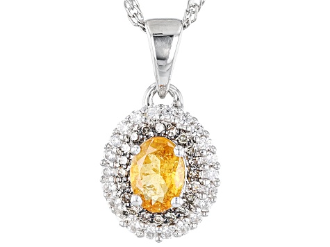 Orange Spessartite Rhodium Over Sterling Silver Pendant With Chain 1.17ctw