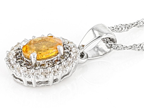 Orange Spessartite Rhodium Over Sterling Silver Pendant With Chain ...