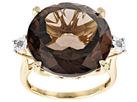 Brown Smoky Quartz 18K Yellow Gold Over Sterling Silver Ring 16.02ctw