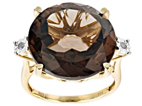 Brown Smoky Quartz 18K Yellow Gold Over Sterling Silver Ring 16.02ctw