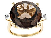Brown Smoky Quartz 18K Yellow Gold Over Sterling Silver Ring 16.02ctw