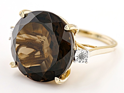 Brown Smoky Quartz 18K Yellow Gold Over Sterling Silver Ring 16.02ctw