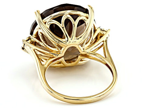 Brown Smoky Quartz 18K Yellow Gold Over Sterling Silver Ring 16.02ctw