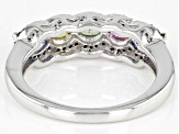 Multi-Sapphire Rhodium Over Sterling Silver Ring 1.23ctw