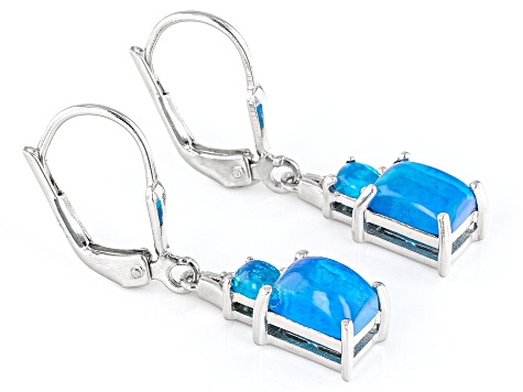 Paraiba Blue Color Opal Rhodium Over Sterling Silver Dangle Earrings 1.16ctw