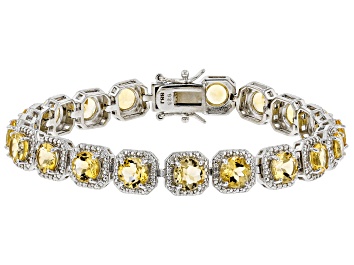 Picture of Yellow Citrine Rhodium Over Sterling Silver Tennis Bracelet 14.46ctw