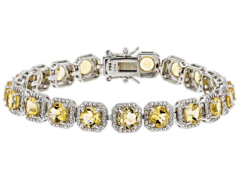 Yellow Citrine Rhodium Over Sterling Silver Tennis Bracelet 14.46ctw