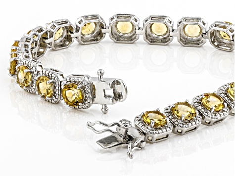 Yellow Citrine Rhodium Over Sterling Silver Tennis Bracelet 14.46ctw