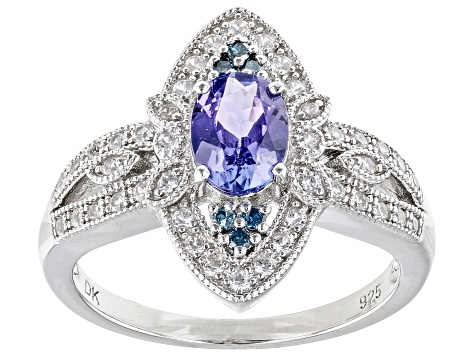 Blue Tanzanite Rhodium Over Sterling Silver Ring 0.87ctw