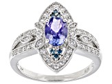 Blue Tanzanite Rhodium Over Sterling Silver Ring 0.87ctw