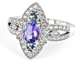 Blue Tanzanite Rhodium Over Sterling Silver Ring 0.87ctw