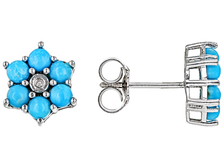 Blue Sleeping Beauty Turquoise Rhodium Over Silver Stud