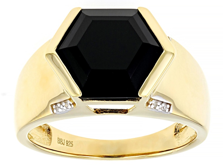Black Spinel 18k Yellow Gold Over Sterling Silver Men's Ring