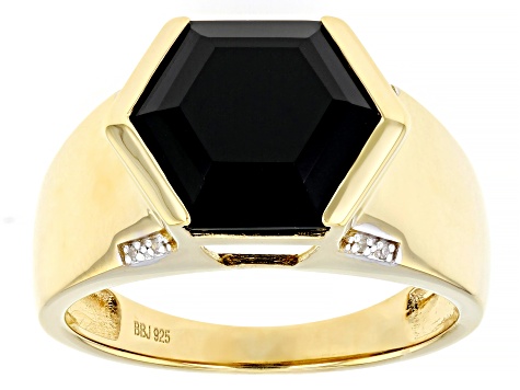 Black Spinel 18k Yellow Gold Over Sterling Silver Men's Ring 6.40ctw ...