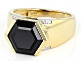 Black Spinel 18k Yellow Gold Over Sterling Silver Men's Ring 6.40ctw