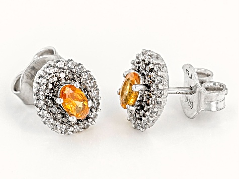 Orange Spessartite Rhodium Over Silver Stud Earrings 1.04ctw