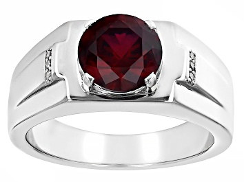 Picture of Lab Created Ruby Rhodium Over Sterling Silver Men's Ring 2.72ctw