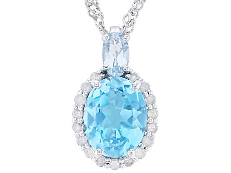 Swiss Blue Topaz Rhodium Over Sterling Silver Pendant With Chain 2.25ctw